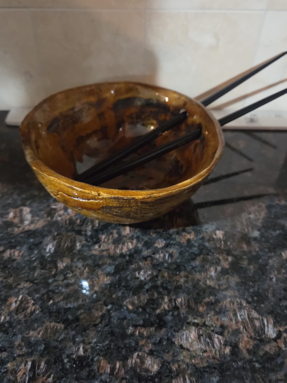 Handmade Glazed Ceramic Bowl in Golden Brown